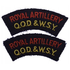 Pair of Queen's Own Dorset & West Somerset Yeomanry Royal Artillery (ROYAL ARTILLERY/Q.O.D.&W.S.Y.) Cloth Shoulder Title