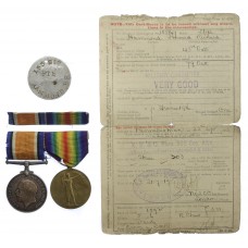 WW1 British War & Victory Medal Pair with Dog Tag and Original Discharge Certificate - Act. L.Cpl. H.R. Hammond, 43rd Canadian Infantry - Wounded (Somme, 1916)