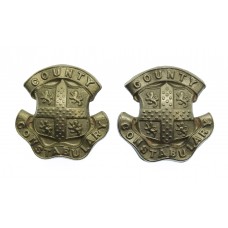 Pair of Durham County Constabulary White Metal Collar Badges 