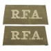 Pair of Royal Field Artillery (R.F.A.) WW1 Cloth Slip On Shoulder Titles
