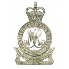 Surrey Yeomanry (Queen Mary's Regiment) Officer's Silvered Cap Badge - Queen's Crown