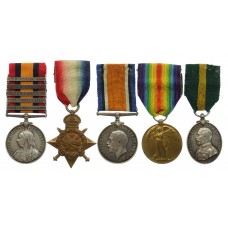 QSA (5 Clasps), WW1 1914-15 Star, British War Medal, Victory Medal & TFEM Medal Group of Five - Sgt. J. Brown, Lincolnshire Regiment
