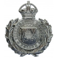 Peterborough Borough Police Wreath Helmet Plate - King's Crown