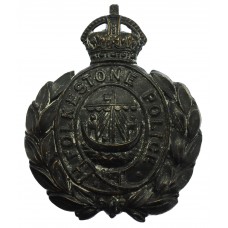 Folkestone Borough Police Black Wreath Helmet Plate - King's Crow