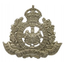 East Suffolk Police White Metal Cap Badge - King's Crown