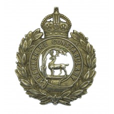Berkshire Constabulary White Metal Wreath Cap Badge - King's Crow