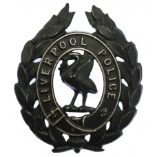 Liverpool City Police Blackened White Metal Wreath Helmet Plate