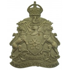 Leicester City Police White Metal Helmet Plate - King's Crown