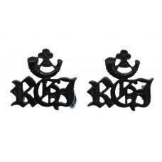 Pair of Royal Green Jackets (Bugle/RGJ) Black Anodised (Staybrite) Shoulder Titles