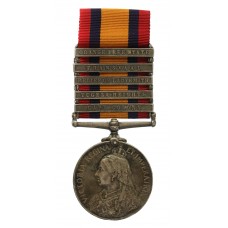 Queen's South Africa Medal (5 Clasps - Cape Colony, Tugela Heights, Relief of Ladysmith, Transvaal, Orange Free State) - Pte. W. Gorvett, Royal Welsh Fusilliers