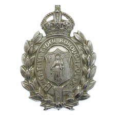 Merthyr Tydfil Borough Police Chrome Wreath Cap Badge - King's Crown