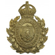 Merthyr Tydfil Borough Police White Metal Wreath Helmet Plate - King's Crown