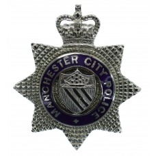 Manchester City Police Senior Officer's Enamelled Cap Badge - Queen's Crown (2 Piece)