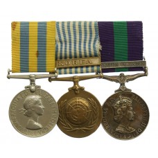 Queen's Korea Medal, UN Korea Medal and General Service Medal (Clasp - Arabian Peninsula) Group of Three - Bdr. F.E. Flintham, Royal Artillery