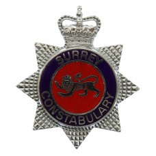 Surrey Constabulary Enamelled Star Cap Badge - Queen's Crown