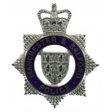 Manchester & Salford Police Senior Officer's Enamelled Cap Badge - Queen's Crown