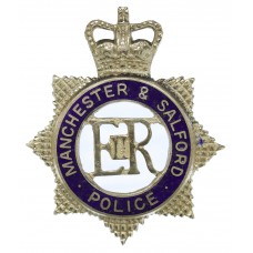 Manchester & Salford Police Senior Officer's Sterling Silver & Enamel Cap Badge - Queen's Crown