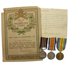 WW1 Military Medal, British War and Victory Medal Group of Three with Original Citation and Award Card - Sjt. L.W. Wareham, 19th Bn. Machine Gun Corps