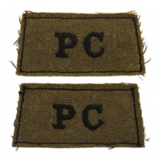 Pair of Pioneer Corps (PC) WW2 Cloth Slip On Shoulder Titles