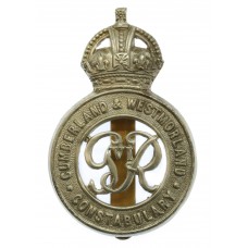 George VI Cumberland & Westmoreland Constabulary White Metal Cap Badge - King's Crown