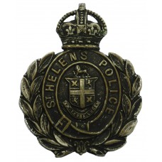 St. Helens Borough Police Blackened Wreath Helmet Plate - King's Crown