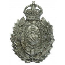 County Borough of Bolton Police Chrome Wreath Helmet Plate - King's Crown