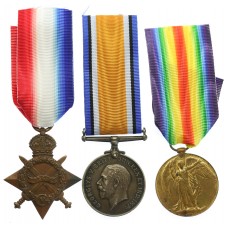 WW1 1914-15 Star Medal Trio - Pte. M. Burns, 1st Bn. King's Own (Royal Lancaster) Regiment - K.I.A. 1/9/15