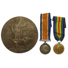 WW1 British War Medal, Victory Medal and Memorial Plaque - Pte. J