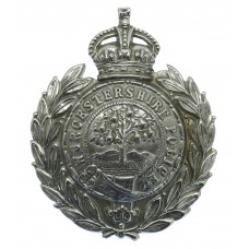 Worcestershire Constabulary Chrome Wreath Cap Badge - King's Crown