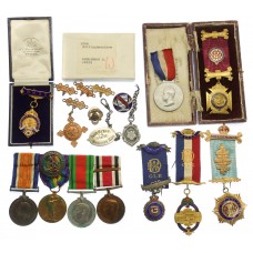 WW1 British War & Victory Medal Pair, WW2 Defence Medal & Special Constabulary Long Service Medal Group with 9ct Gold Doncaster Mines Rescue Brigade Medal and Other Medal and Badges - Pte. H.D. Price, 21st Bn. Middlesex Regiment