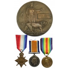 WW1 1914-15 Star, British War Medal, Victory Medal and Memorial Plaque - Bmbr. A.G. Aylward, Royal Field Artillery - K.I.A. 1/10/17