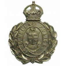 St Helen's Police White Metal Wreath Helmet Plate - King's Crown