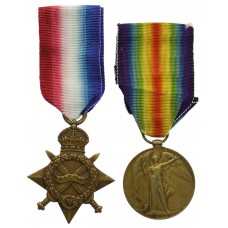 WW1 1914-15 Star and Victory Medal - Pte. A.E.W. Garrett, King's Royal Rifle Corps and Northamptonshire Regiment - K.I.A. 27/5/18