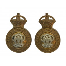 Pair of 7th Queen's Own Hussars Collar Badges - King's Crown