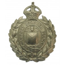 Newport Borough Police White Metal Wreath Cap Badge - King's Crown