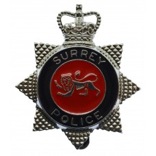 Surrey Police Enamelled Star Cap Badge - Queen's Crown