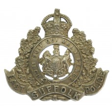 East Suffolk Police White Metal Cap Badge - King's Crown