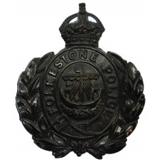 Folkestone Borough Police Black Wreath Helmet Plate - King's Crown