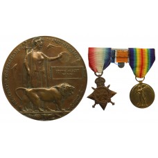 WW1 1914-15 Star, Victory Medal and Memorial Plaque - Sjt. B.A. Nunn, 14th Bn. Welsh Regiment - K.I.A. 26/7/17