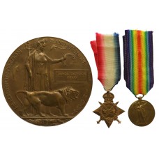 WW1 1914-15 Star, Victory Medal and Memorial Plaque - Pte. J.F. Merry, Royal Warwickshire Regiment - Died of Wounds, 29/3/16