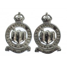 Pair of Northumberland Hussars Chrome Collar Badges - King's Crown