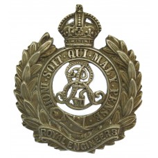 Edward VII Royal Engineers Volunteers White Metal Cap Badge (c.19
