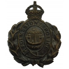 Folkestone Borough Police Black Wreath Helmet Plate - King's Crown