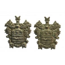 Pair of Blackpool Police White Metal Coat of  Arms Collar Badges