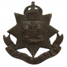 East Surrey Regiment Officer's Service Dress Cap Badge - King's Crown