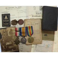 WW1 1914 Mons Star and Bar Medal Trio with Dog Tags and Original Documents - Pte. D. Potter, 2nd Bn. Wiltshire Regiment