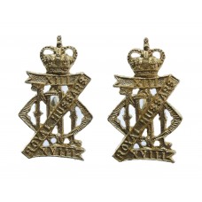 Pair of 13th/18th Hussars Anodised (Staybrite) Collar Badges