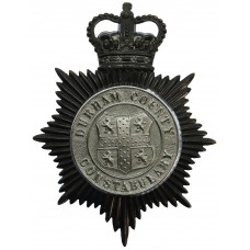 Durham County Constabulary Black and Chrome Helmet Plate - Queen's Crown