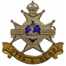 Notts & Derby Regiment (Sherwood Foresters) Officer's Silver, Gilt & Enamel Cap Badge - King's Crown