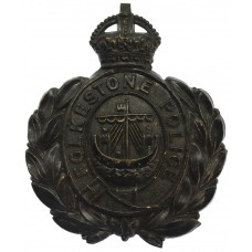 Folkestone Borough Police Black Wreath Helmet Plate - King's Crown